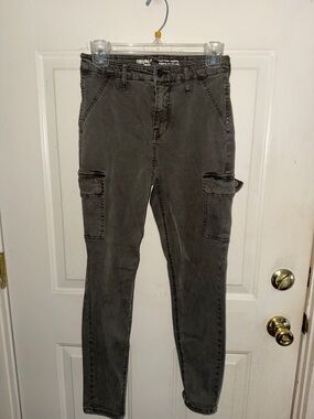 Women's Skinny Cargo Pants - Charcoal Black